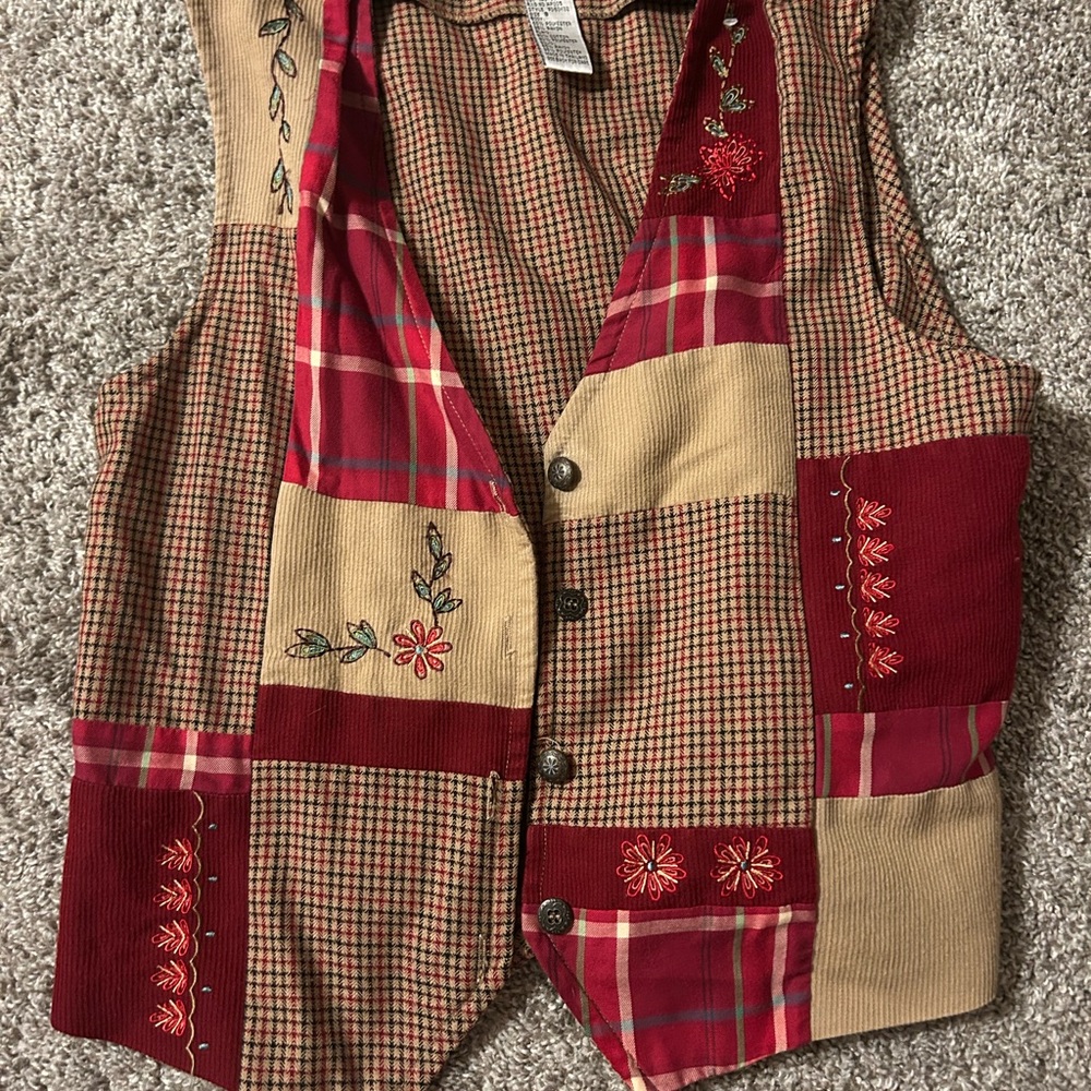 Patchwork Red and Tan Women's Vest